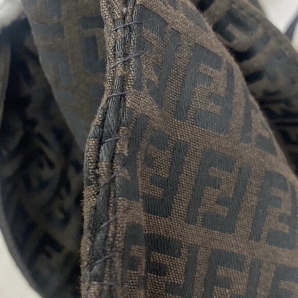 FENDI Logo Zucchino Hand Tote Bag Canvas Leather Brown Italy - Picture 9 of 14